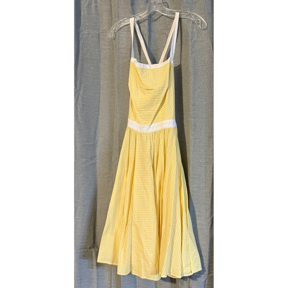 Yellow Gingham A-Line Sundress with White Trim